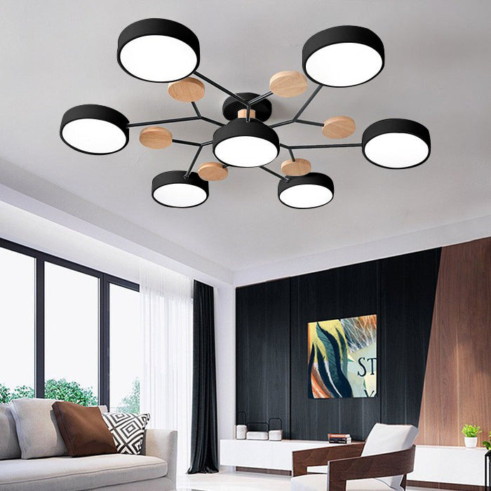 Contemporary Round Iron LED Semi-Flush Pendant Light 