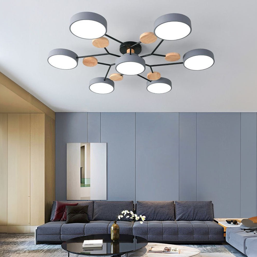 Contemporary Round Iron LED Semi-Flush Pendant Light 