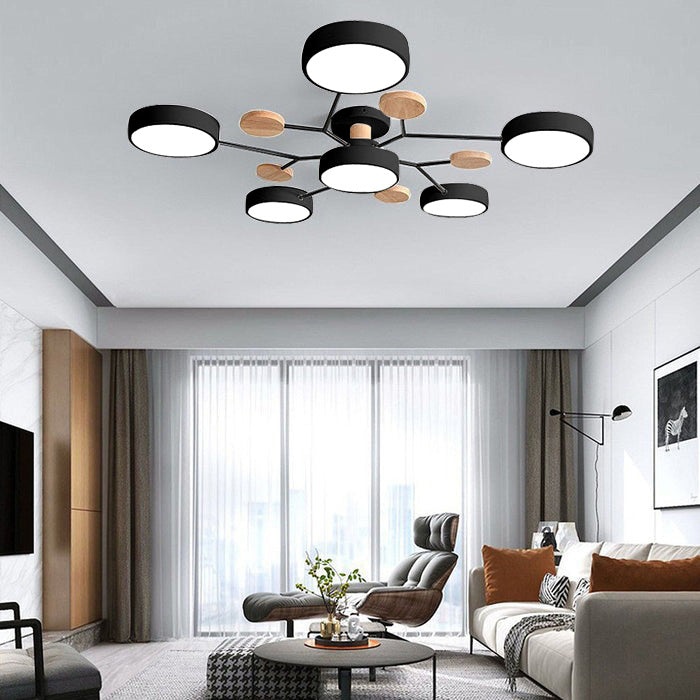 Contemporary Round Iron LED Semi-Flush Pendant Light 