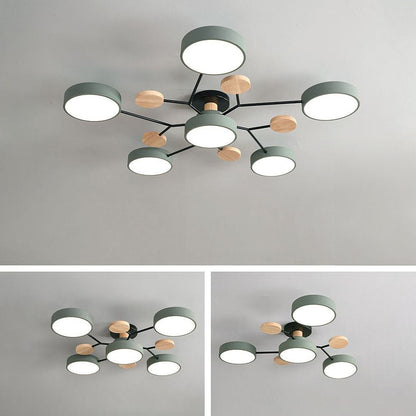 Contemporary Round Iron LED Semi-Flush Pendant Light 