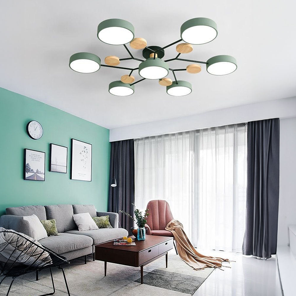 Contemporary Round Iron LED Semi-Flush Pendant Light 