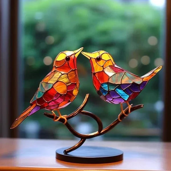 Luxe AvianElegance - Vogels in gekleurd glas voor een geraffineerd interieurontwerp