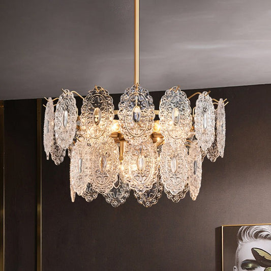 5/7 Heads in Relief Crystal Panels Chandelier