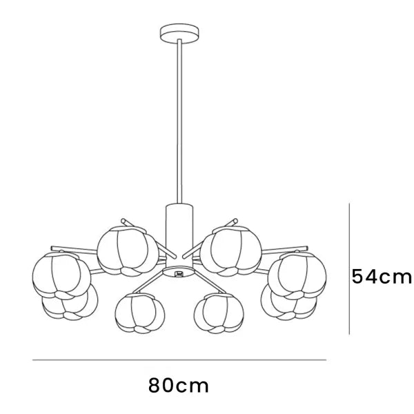 Creative chandelier in the living room made of wood and cotton balls 