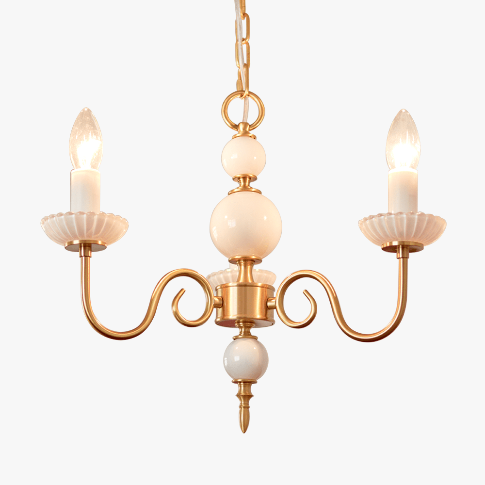 Cream Glass Chandelier American Retro Metal Chandelier Lamp Bedroom 