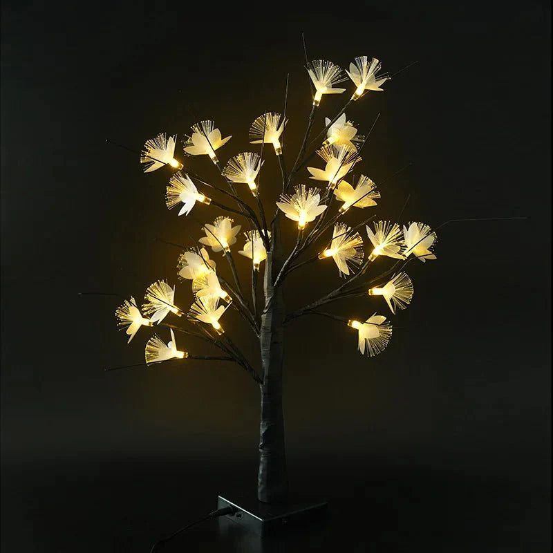 White birch fiber optic flower tree light 