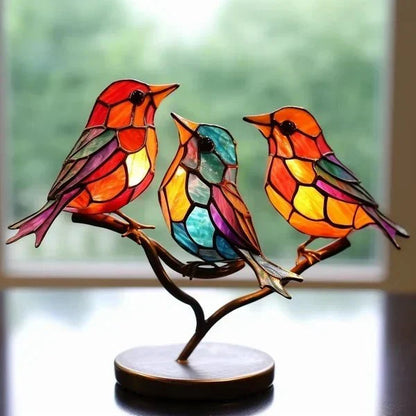 Luxe AvianElegance - Vogels in gekleurd glas voor een geraffineerd interieurontwerp