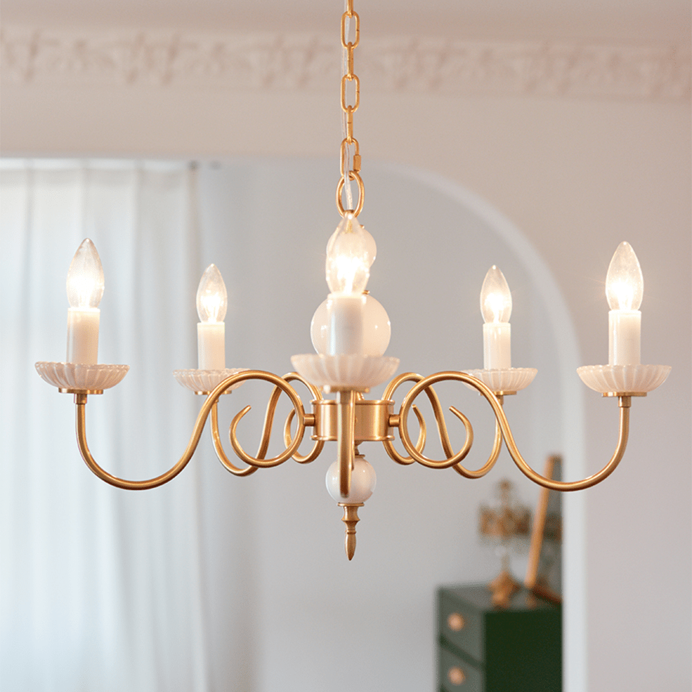 Cream Glass Chandelier American Retro Metal Chandelier Lamp Bedroom 