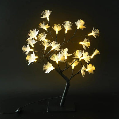 White birch fiber optic flower tree light 