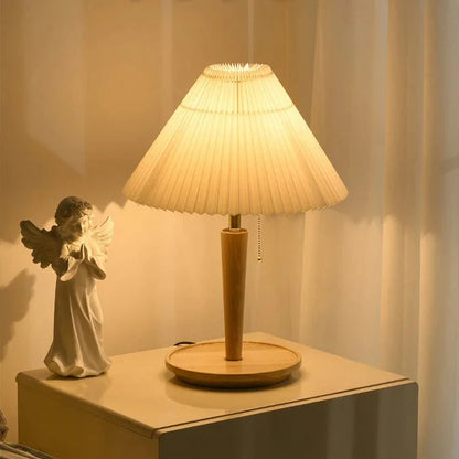 Vintage pleated wooden table lamp