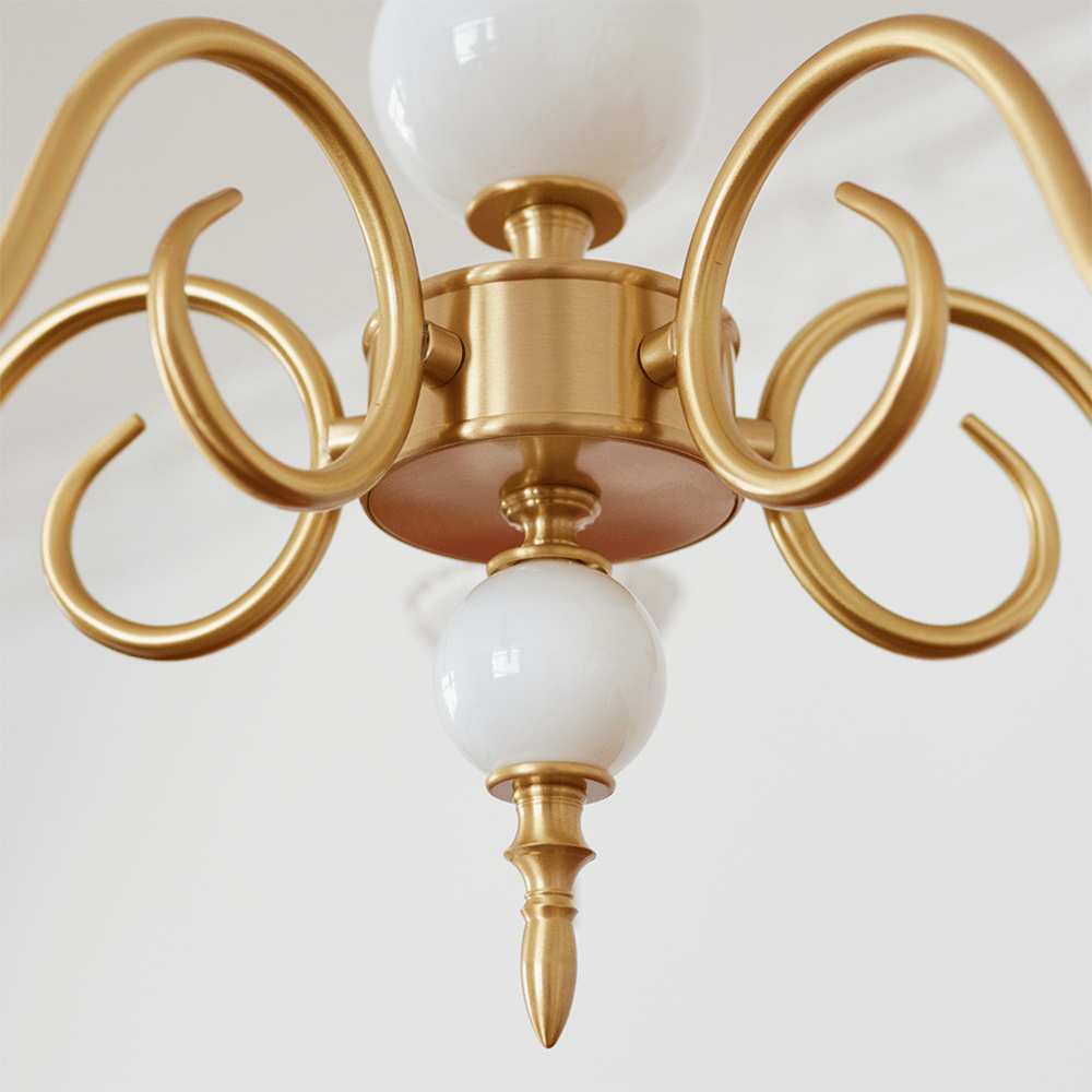 Cream Glass Chandelier American Retro Metal Chandelier Lamp Bedroom 