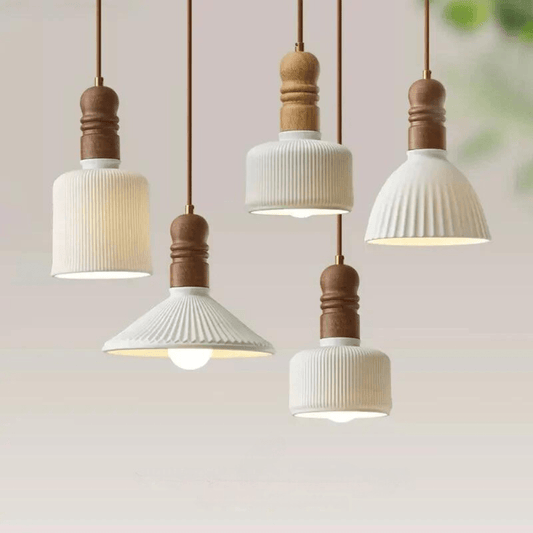 Crème Wind Massief Houten Hanglamp