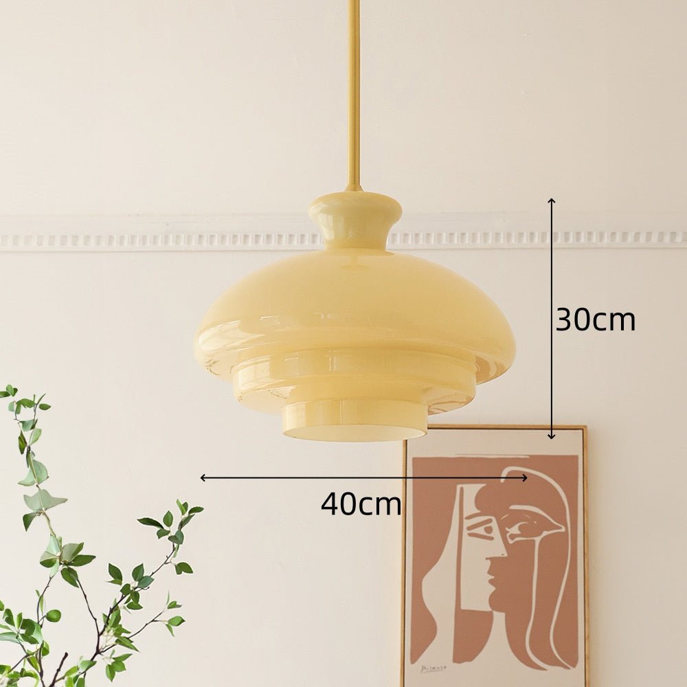 Bauhaus hanglamp van roomgeel glas