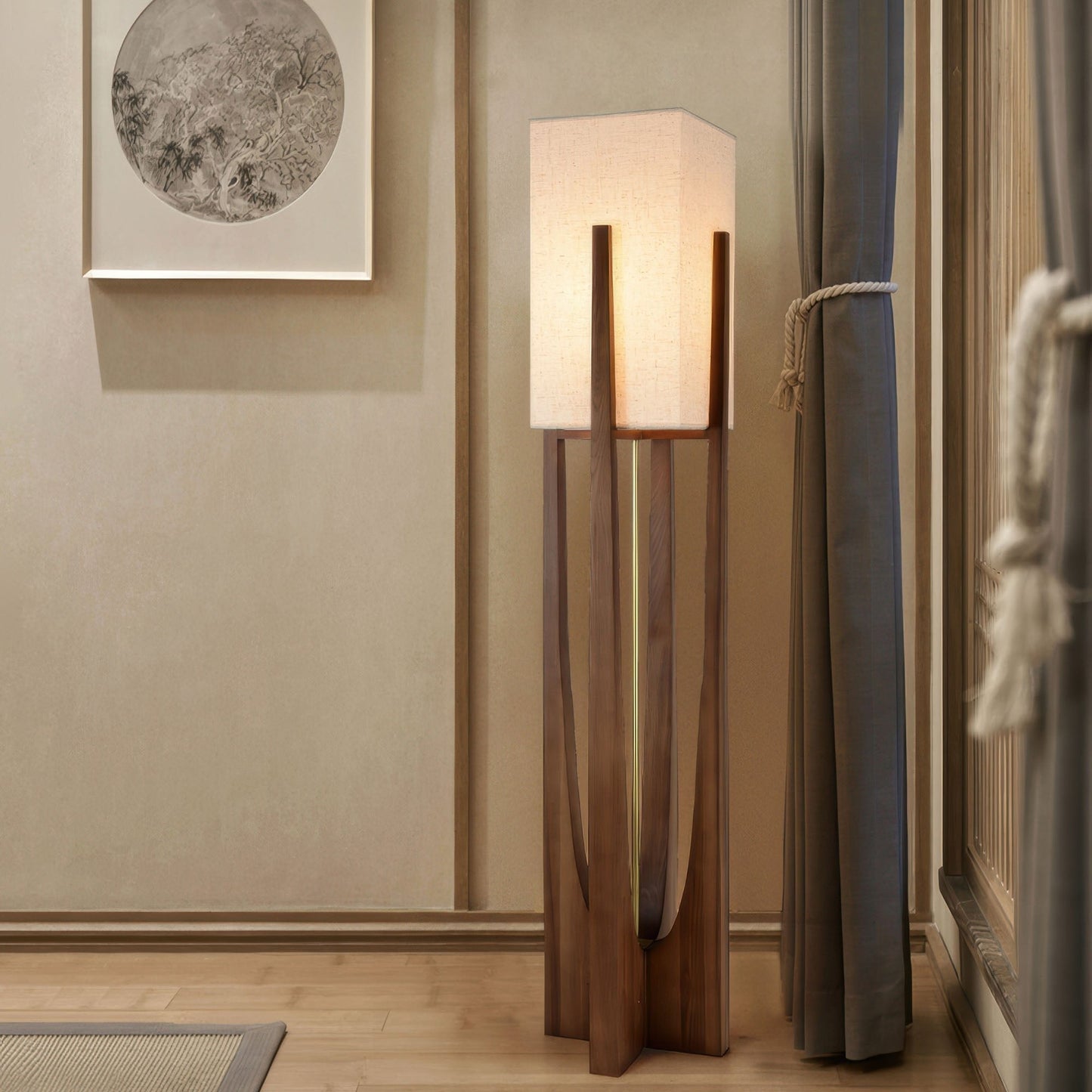 Japanse stijl walnoot vloerlamp eenvoudige massief houten lamp