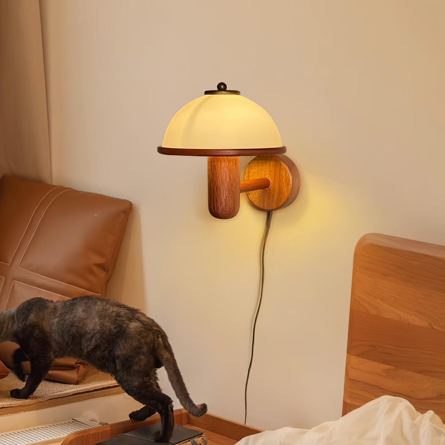 Mushroom wooden wall lamp 