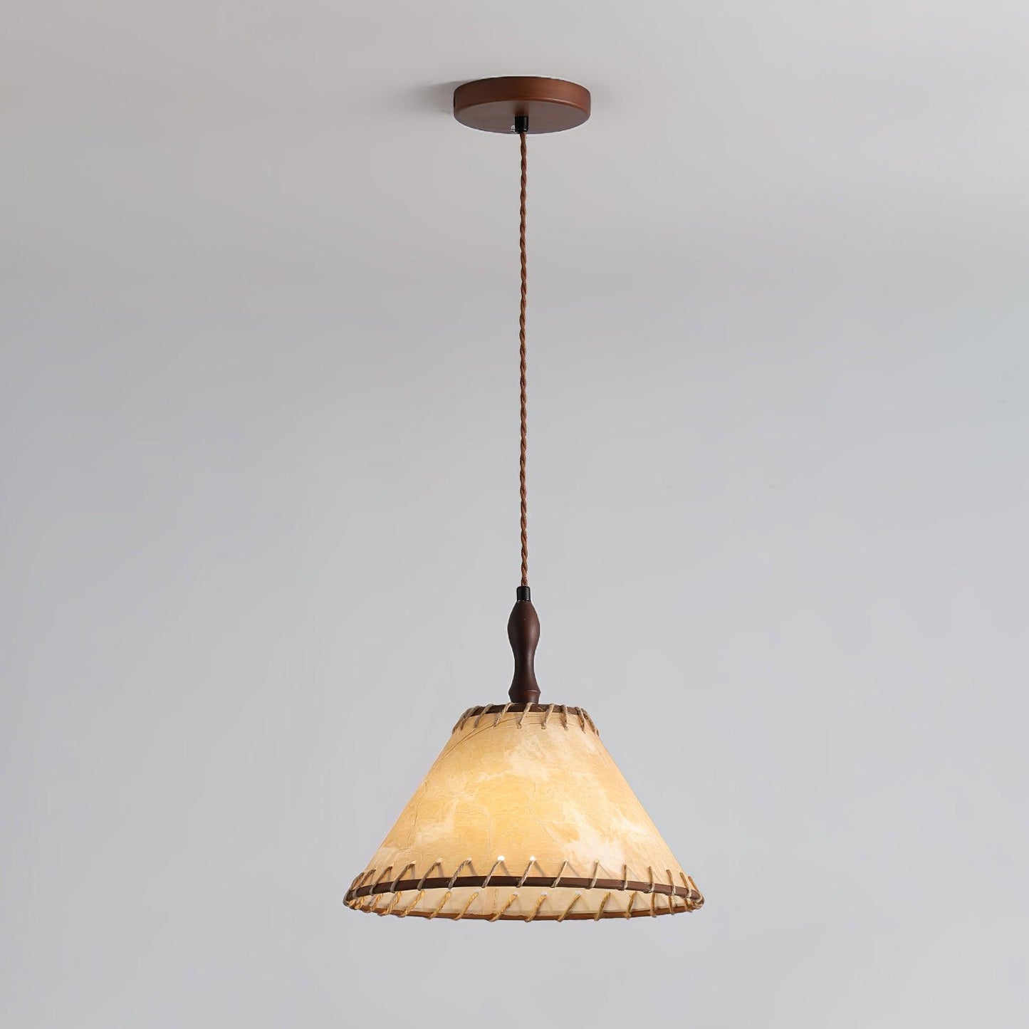 Pendant lamp with wood and fabric