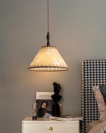 Pendant lamp with wood and fabric