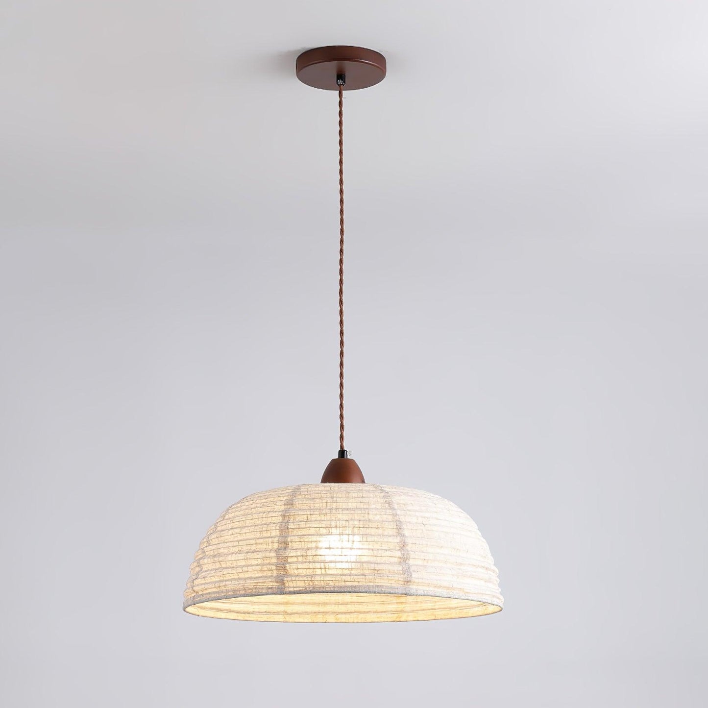 Pendant lamp with wood and fabric