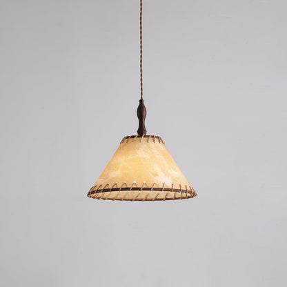 Pendant lamp with wood and fabric