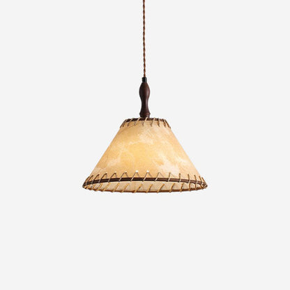 Pendant lamp with wood and fabric