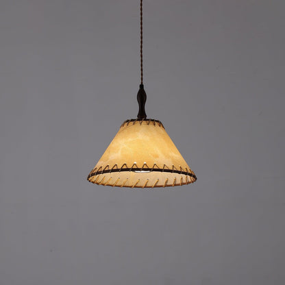 Pendant lamp with wood and fabric