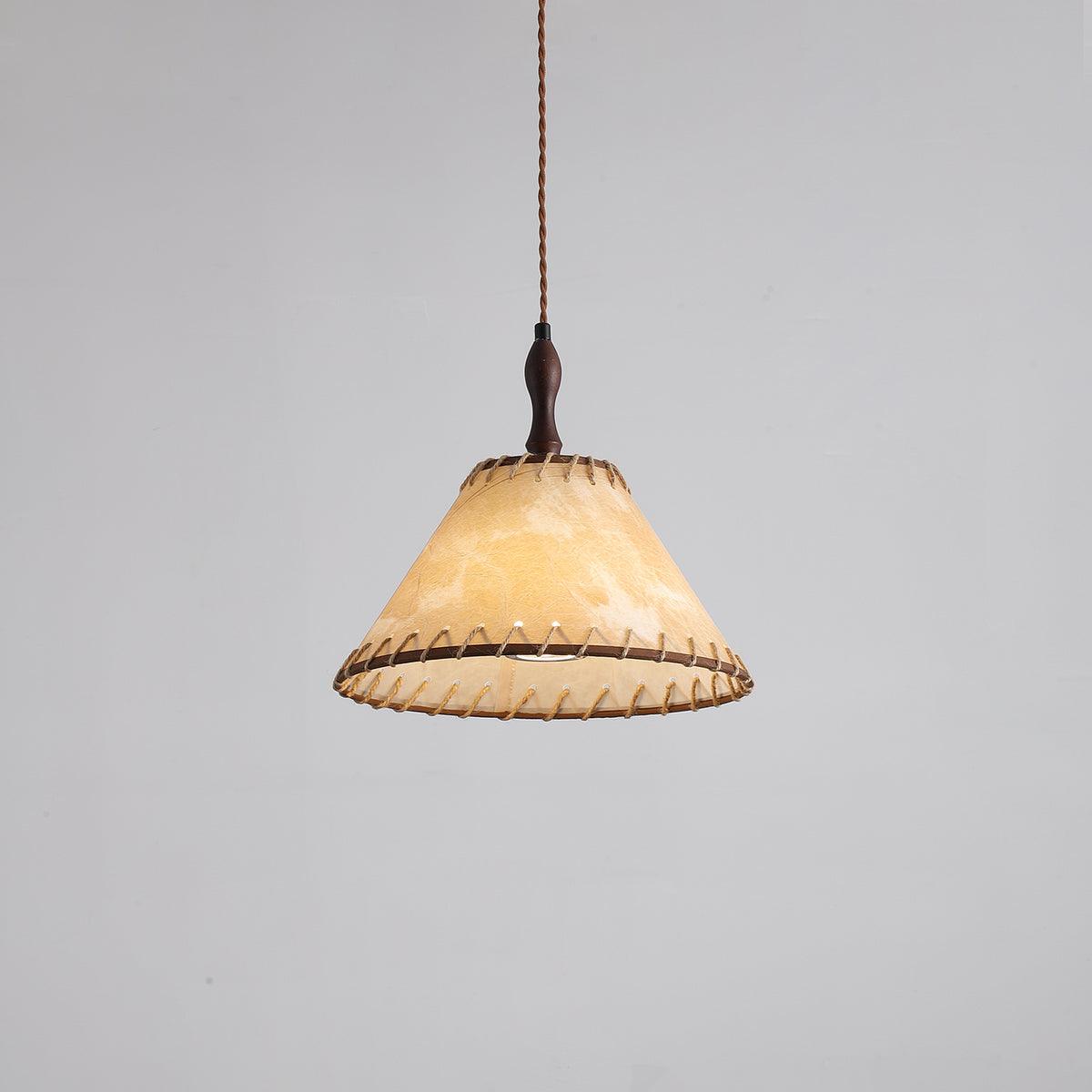 Pendant lamp with wood and fabric