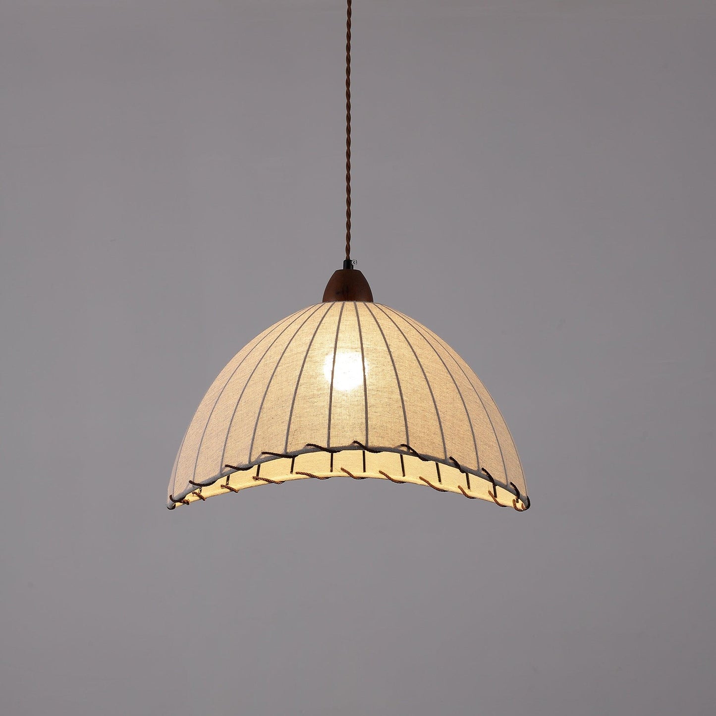 Pendant lamp with wood and fabric