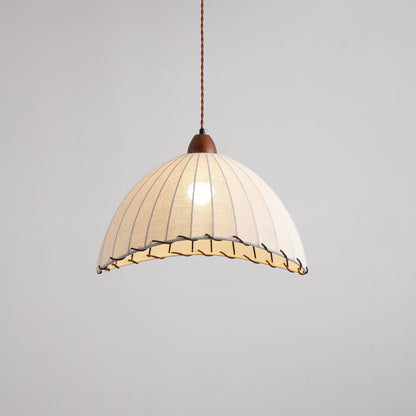 Pendant lamp with wood and fabric