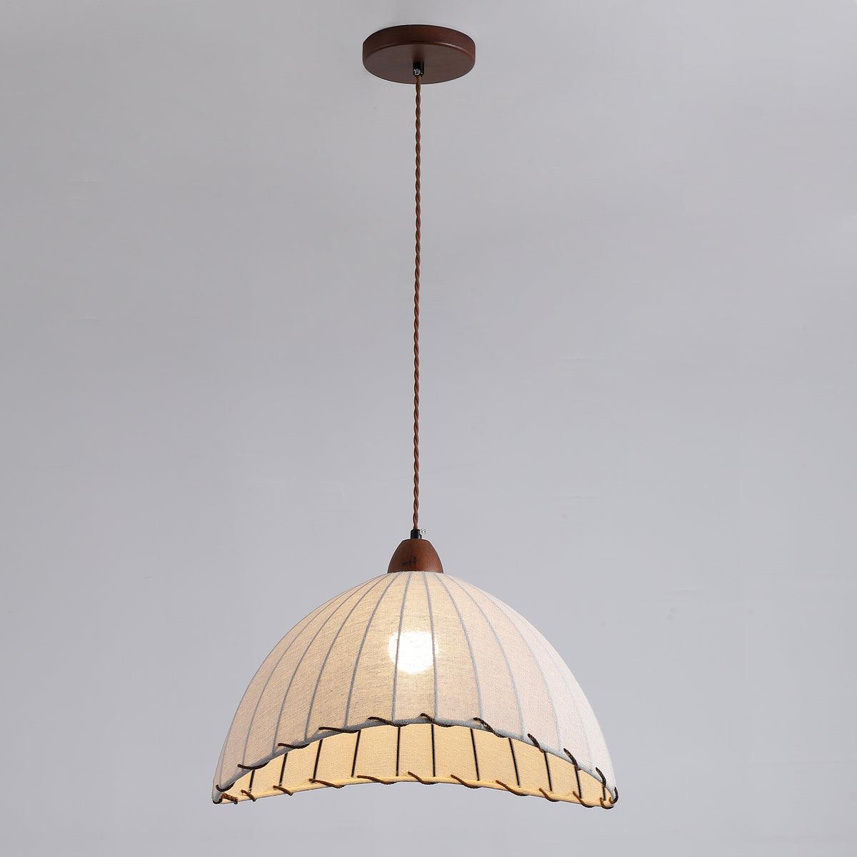 Pendant lamp with wood and fabric