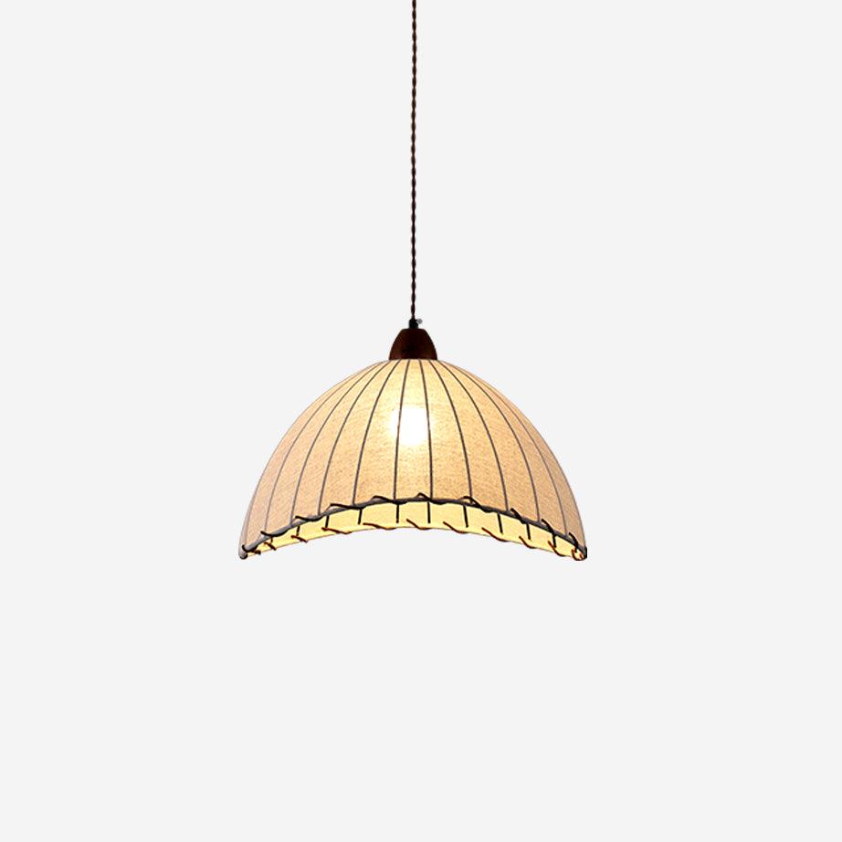 Pendant lamp with wood and fabric