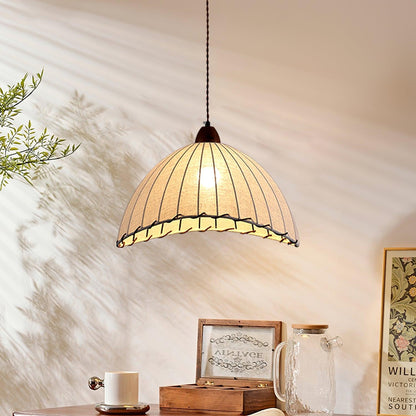 Pendant lamp with wood and fabric