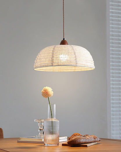 Pendant lamp with wood and fabric