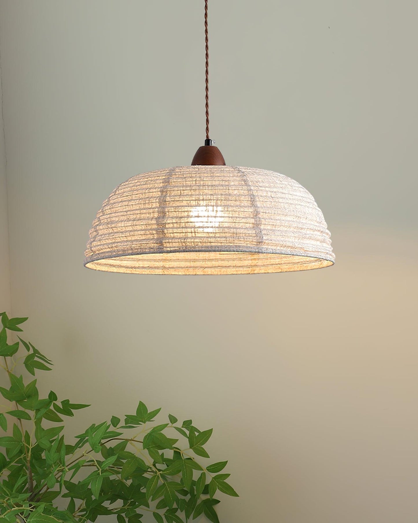 Pendant lamp with wood and fabric