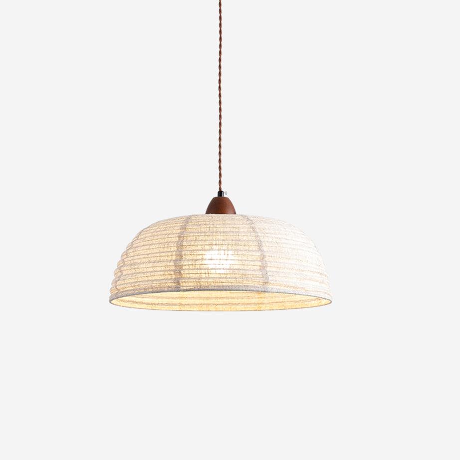 Pendant lamp with wood and fabric