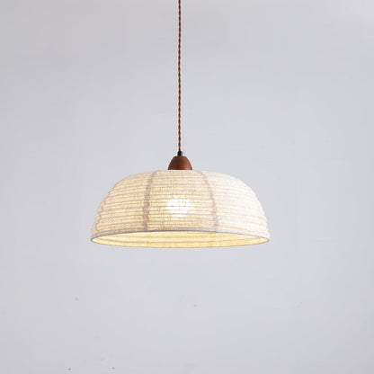 Pendant lamp with wood and fabric