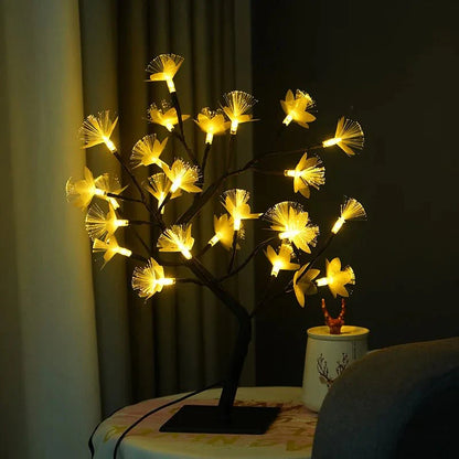 White birch fiber optic flower tree light 