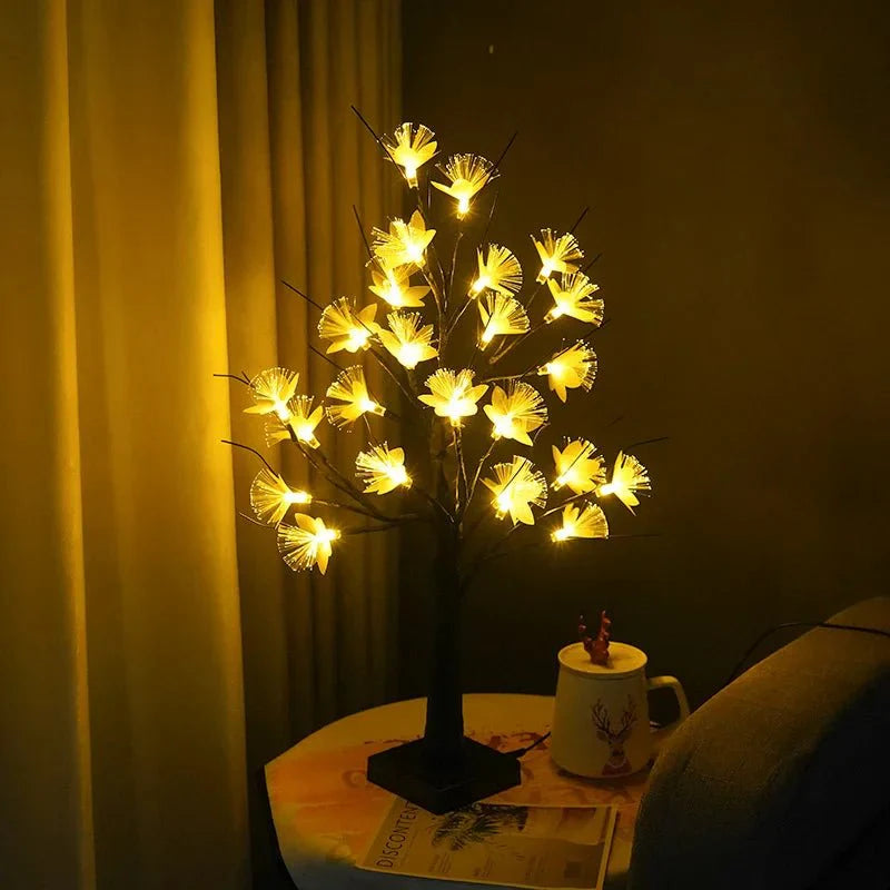 White birch fiber optic flower tree light 