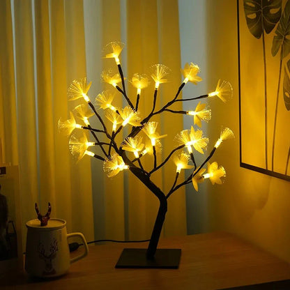 White birch fiber optic flower tree light 