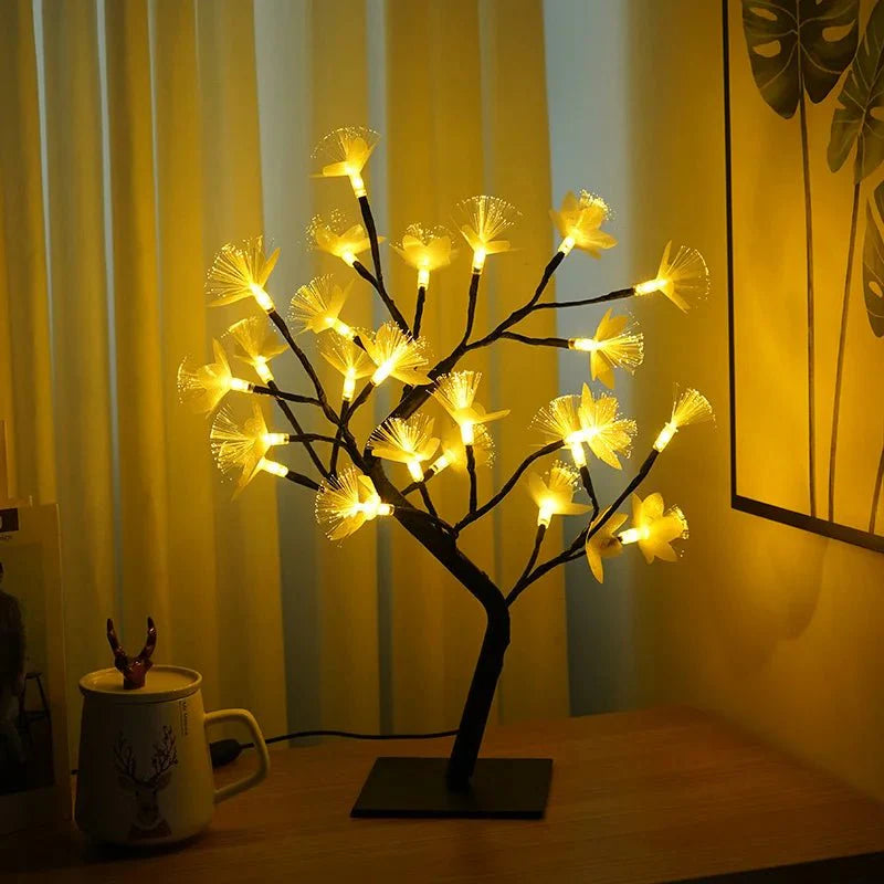 White birch fiber optic flower tree light 