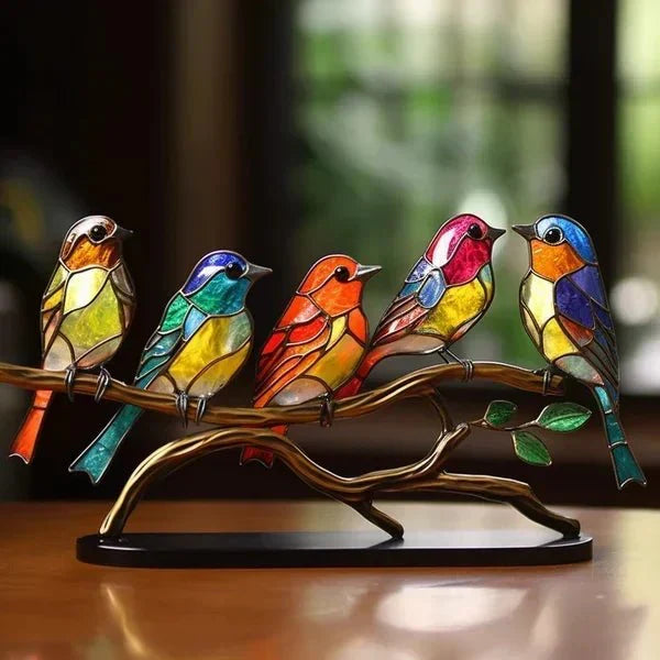 Luxe AvianElegance - Vogels in gekleurd glas voor een geraffineerd interieurontwerp