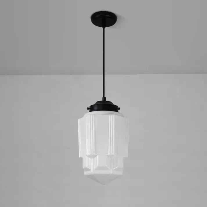 Vintage White Milk Glass Geometric Jar Pendant Lamp