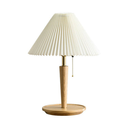 Vintage pleated wooden table lamp