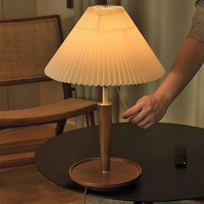 Vintage pleated wooden table lamp