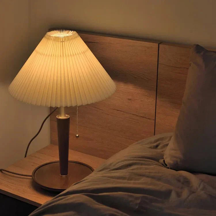 Vintage pleated wooden table lamp