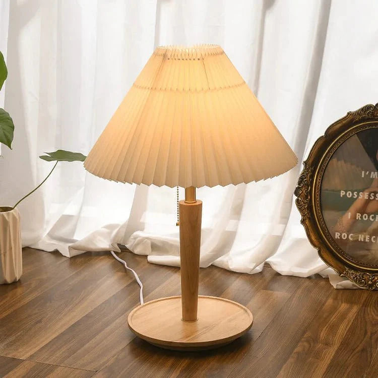 Vintage pleated wooden table lamp