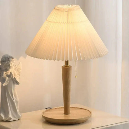 Vintage pleated wooden table lamp