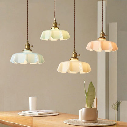 Retro Glazen Bloem Crème Hanglamp